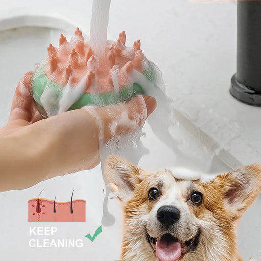2 in 1 pet grooming brush with shampoo dispenser for cats and dogs