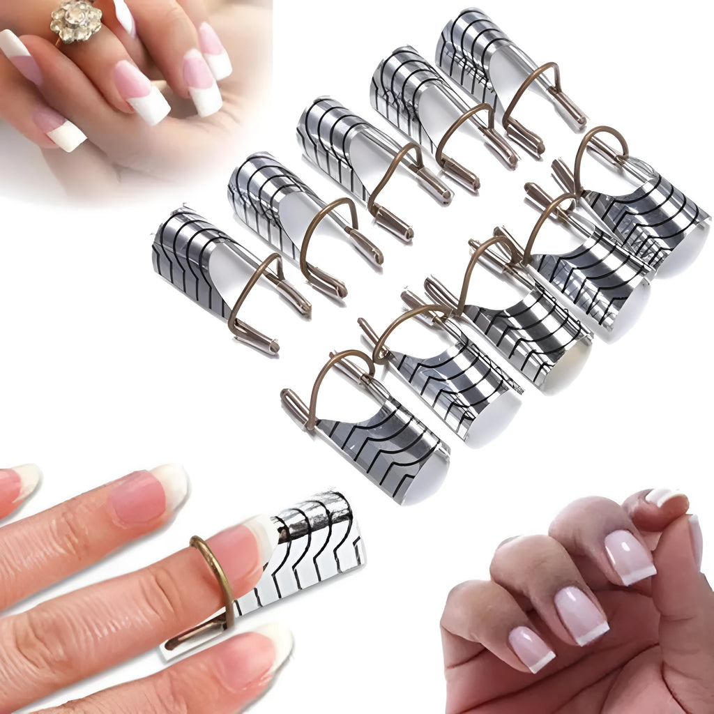 Pack of 5 reusable aluminium phototherapy nail extension trays in gold and silver