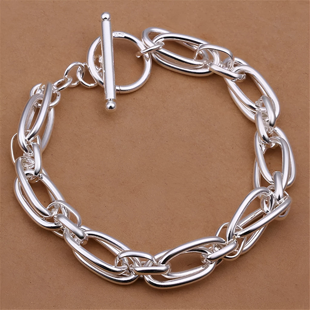 925 silver plated bracelet on copper base, 20 cm length, 7 mm width, silver colour