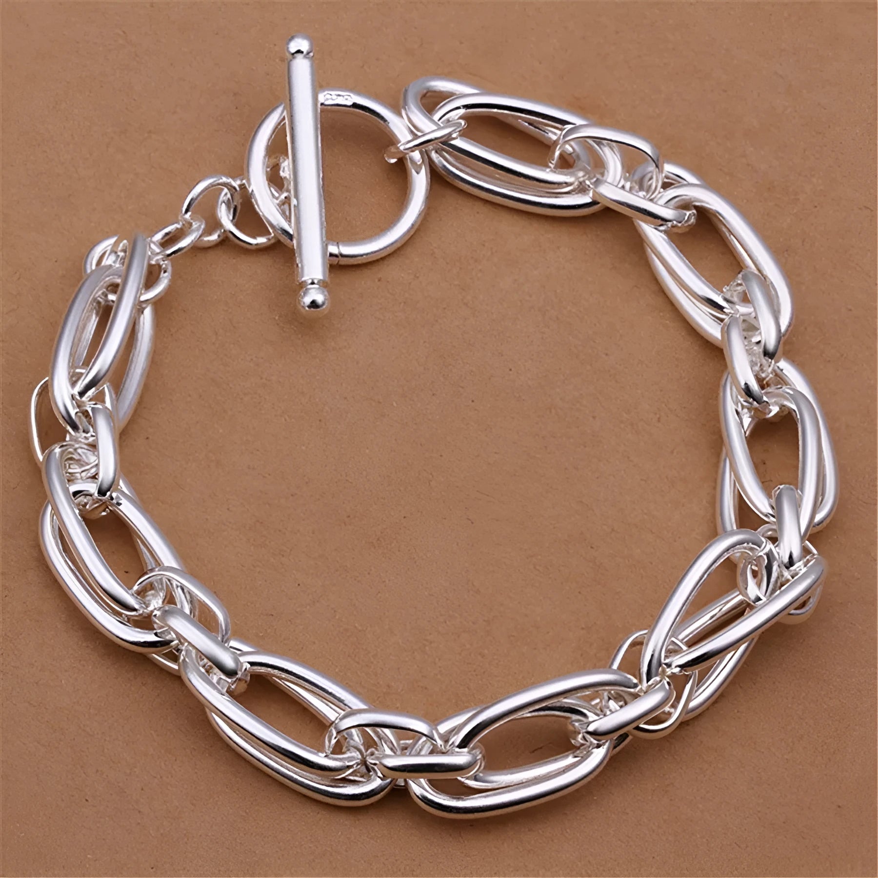 925 silver plated bracelet on copper base, 20 cm length, 7 mm width, silver colour