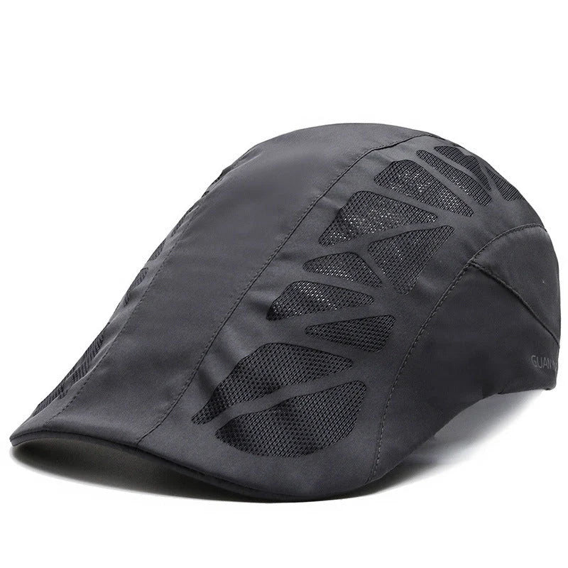 Breathable mesh beret hat in black, gray, dark gray, and navy blue with adjustable fit