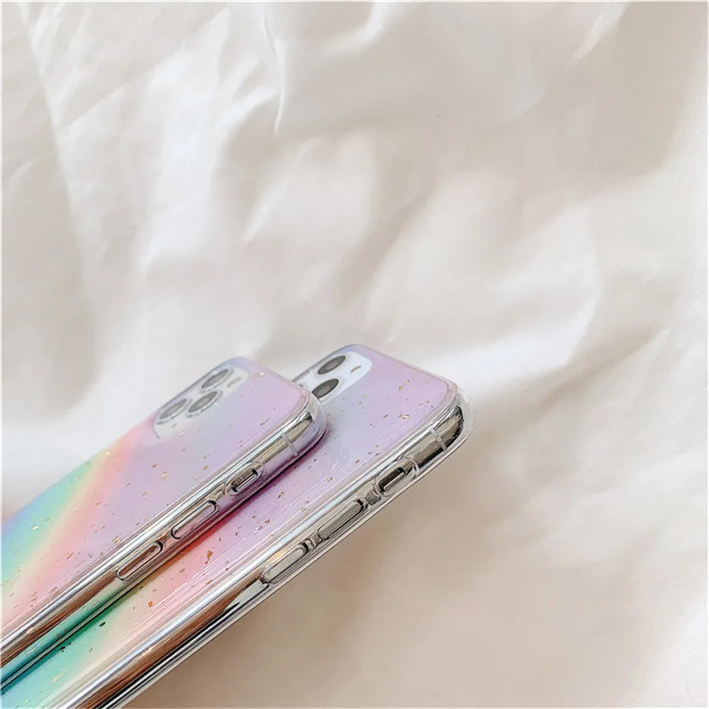Rainbow gradient striped TPU phone case for iPhone models