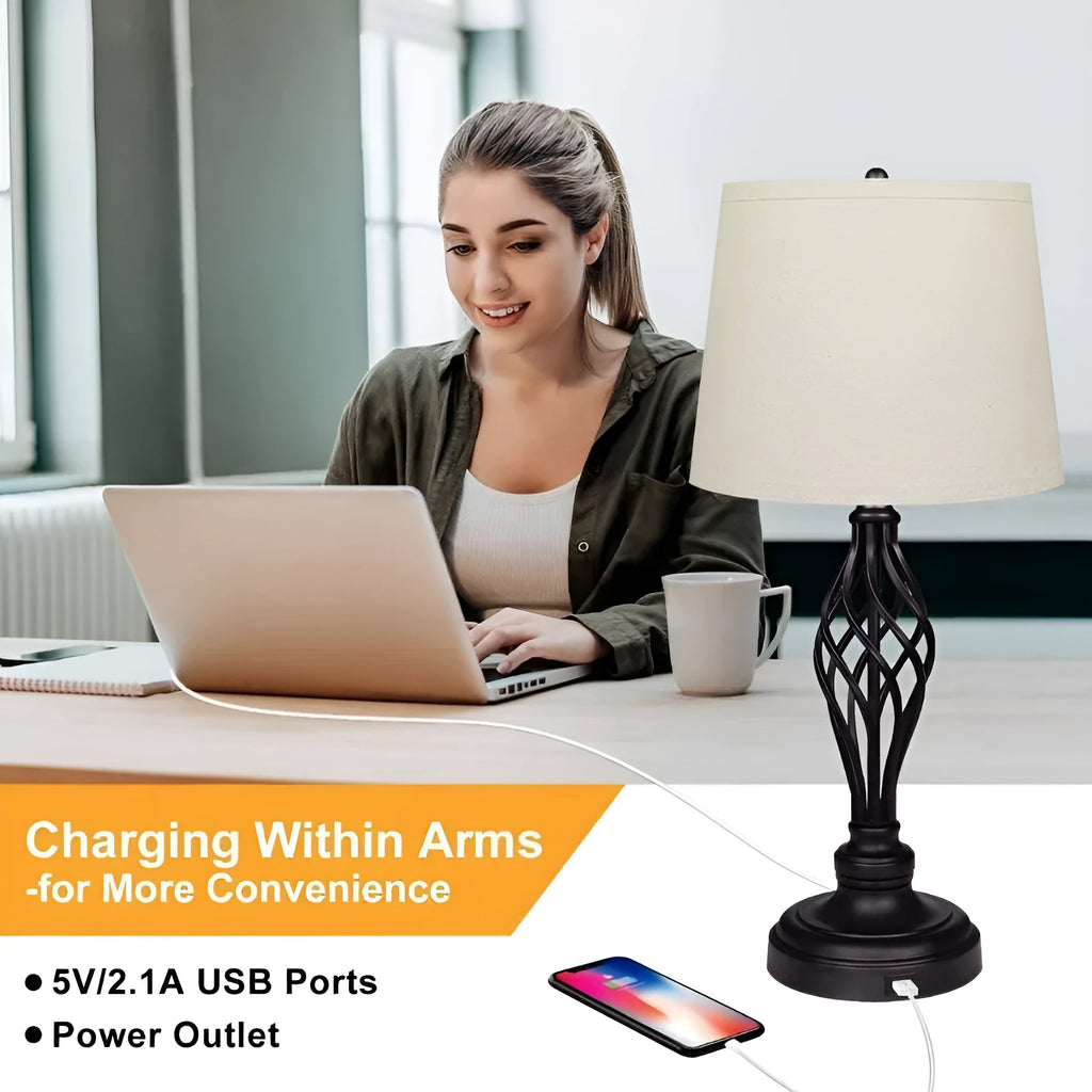 European style touch sensor bedside table lamp with USB socket and dimmable cold warm lighting