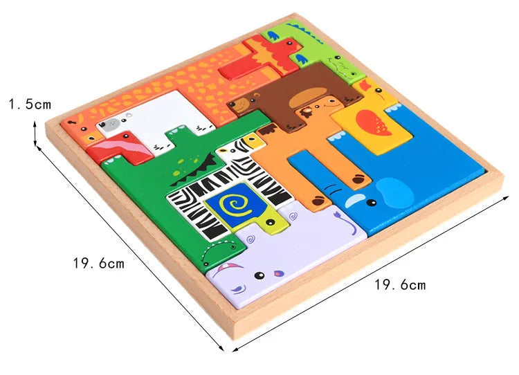 Beech wood 3D animal stack building blocks in colour box