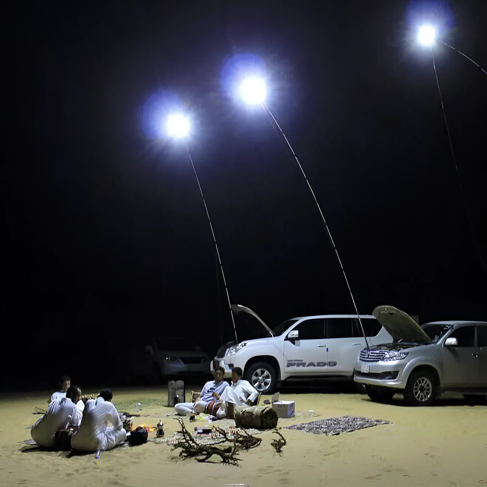 White LED fishing rod light unit with telescopic pole and remote control for outdoor use