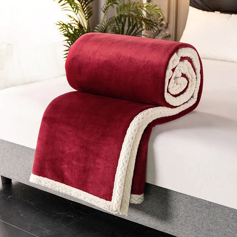 Double fleece blanket in modern plain style with 530gsm coral fleece texture, available in multiple colours and sizes