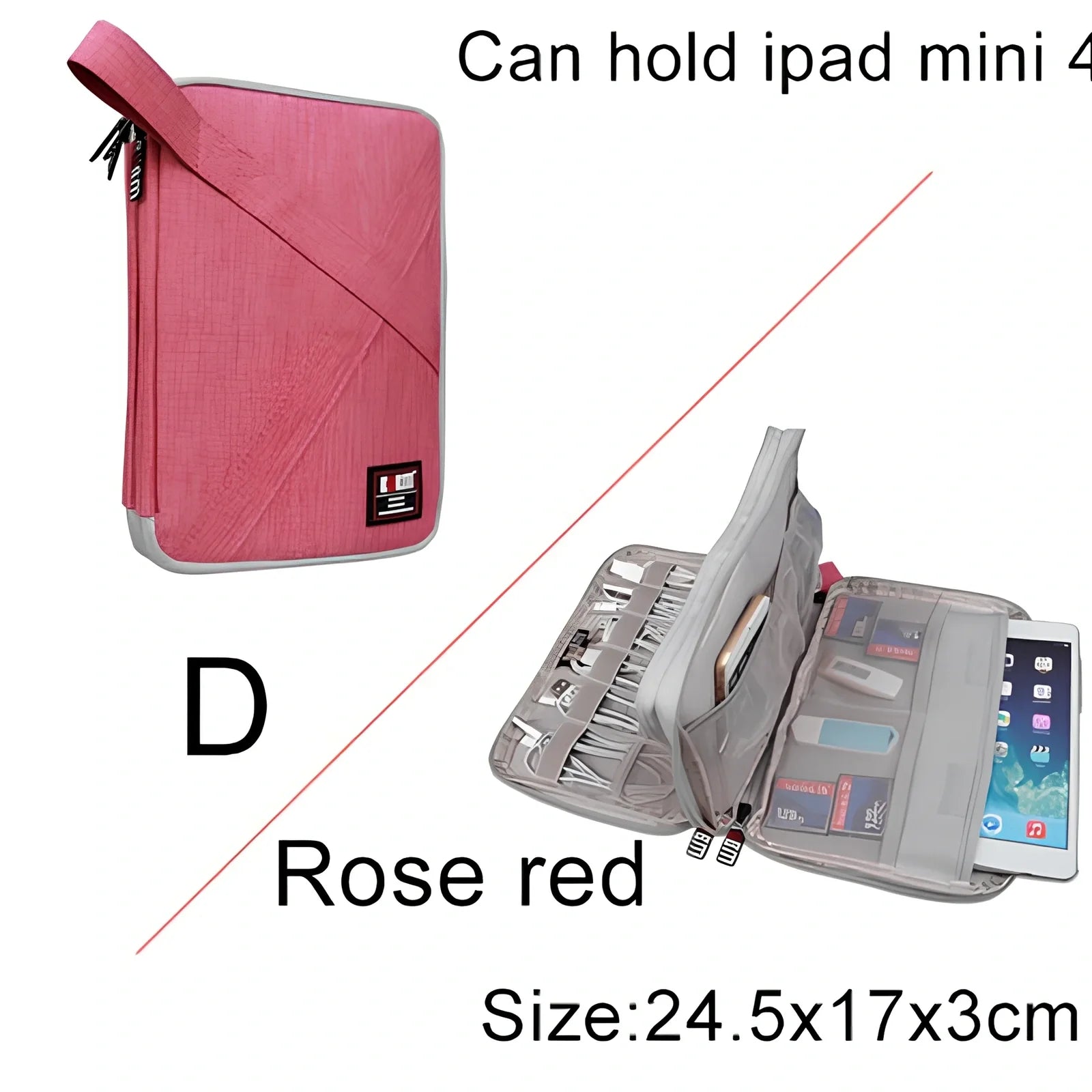 BUBM double-layer XL travel cable organizer in black, with compartments for USB, phone, charger, iPad cables, 25cm x 15cm x 10cm