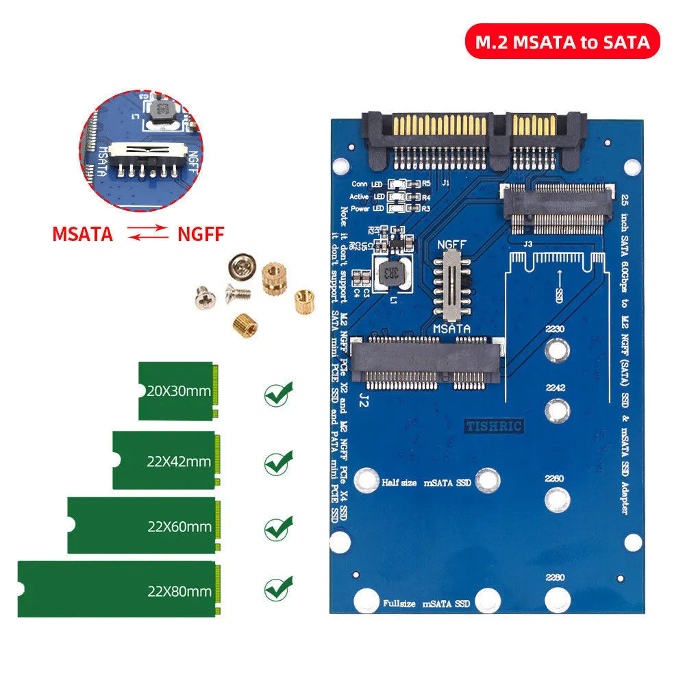 SATA3 to M.2 NGFF mSATA SSD conversion card adapter switchboard in black or blue