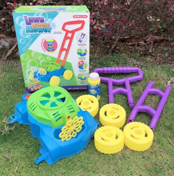 Plastic hand push bubble machine in tank car design with automatic bubble blower for outdoor children's toy