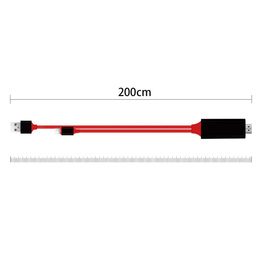 Type-C to HDMI mobile phone projection cable in black, white, and red, 2M length