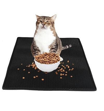 Waterproof honeycomb cat litter pad in black, gray, and blue, sizes S, M, L