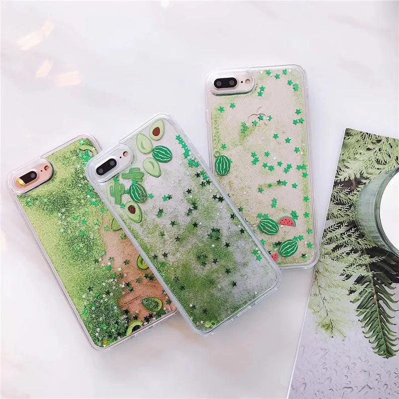Avocado phone case with quicksand and rhinestone design back cover in colour A for iPhone 11