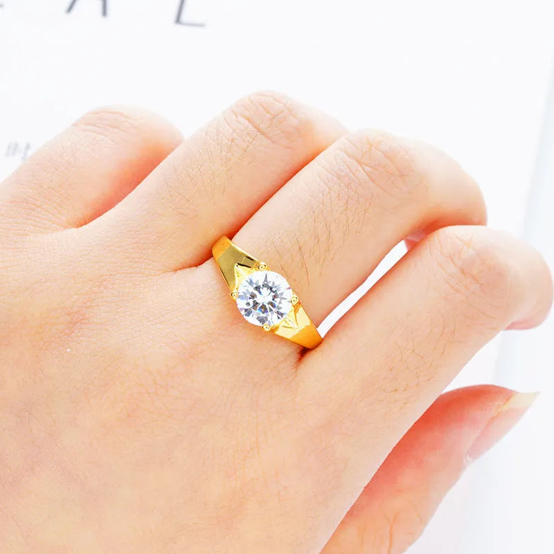 Women's adjustable copper ring with zircon stone in six colour options on a white background.