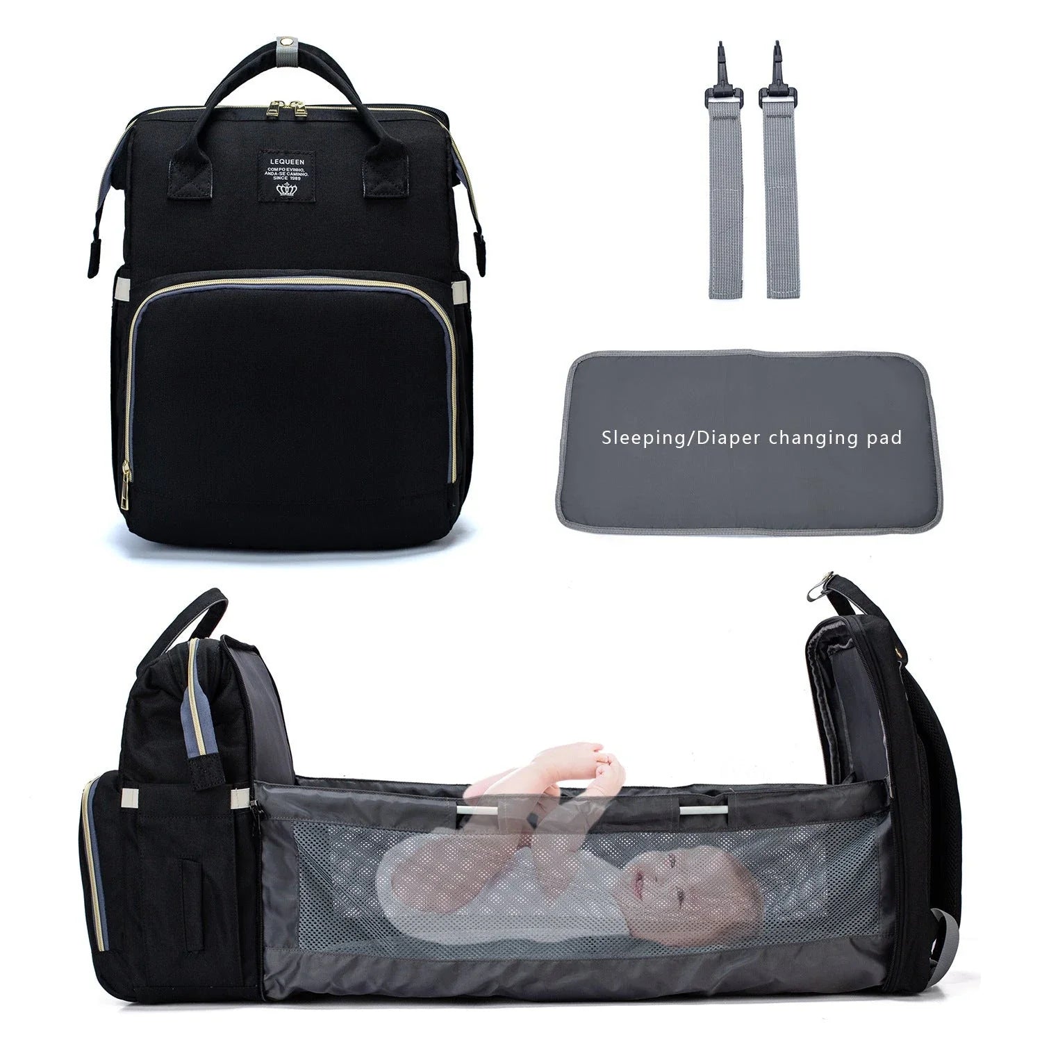 Large capacity waterproof Oxford cloth diaper backpack with USB charging port