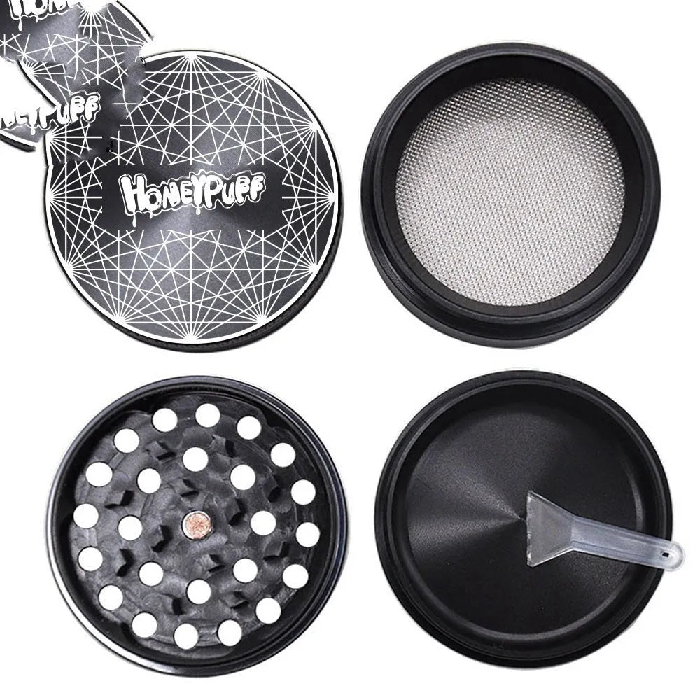 Four-layer aluminium alloy grinder with windproof function and multi-tool features in T6 CNC finish