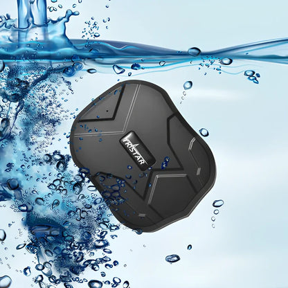 Black TK202 GPS locator, 90x74x25mm waterproof vehicle tracker with magnet and 5000mAh battery