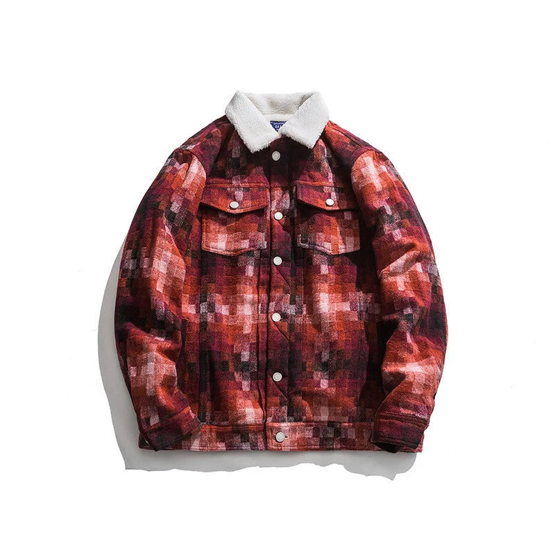 Mosaic wool lamb polyester fibre top in black and red, sizes M to XXL