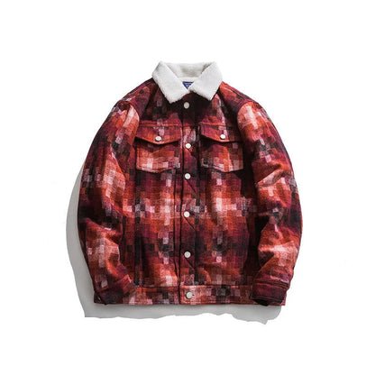 Mosaic wool lamb polyester fibre top in black and red, sizes M to XXL