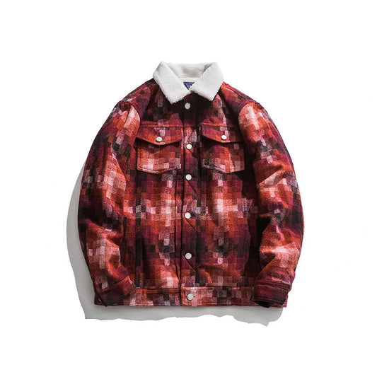 Mosaic wool lamb polyester fibre top in black and red, sizes M to XXL