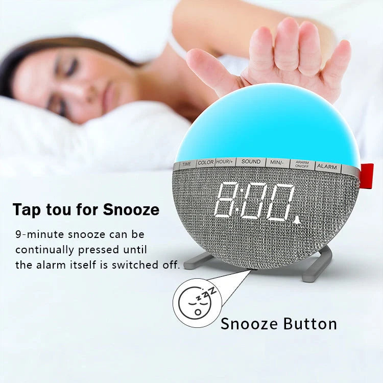 Wake-up light alarm clock with night light and sleep music functions