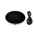 Black USB heating coaster with temperature adjustment buttons for warming coffee and tea mugs