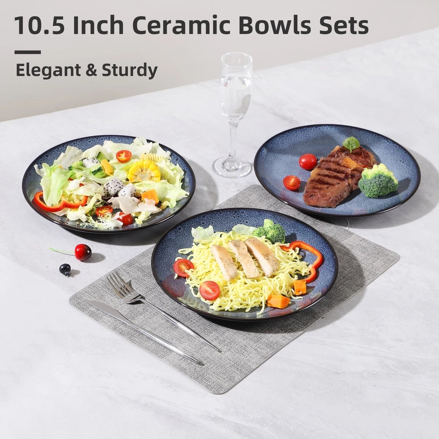 Set of 6 ceramic plates for steak, salad, and more, microwave and dishwasher safe