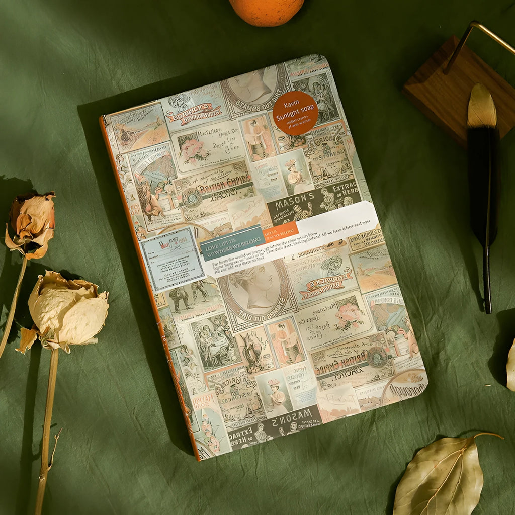 Carving Time A5 kraft paper mood notebook in blue, coffee, or red with European retro style and coloured pages.