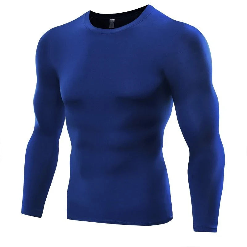 Premium men's compression long sleeve workout top in various colors and sizes