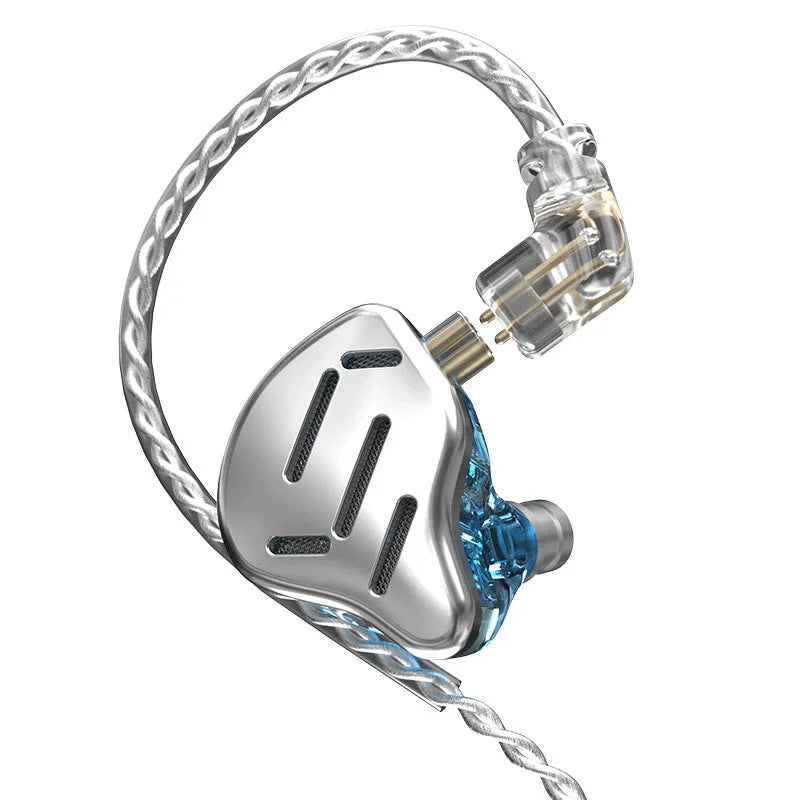 KZ ZAX in-ear headphones with detachable cable in black or silver blue finish showing 3.5mm L-bend plug