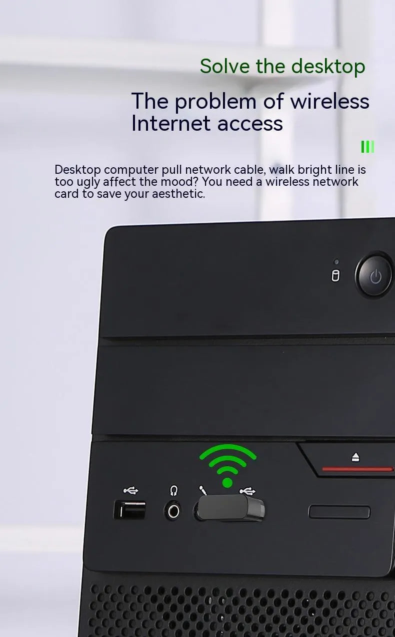 Black nickel-plated USB dual-band WiFi and Bluetooth network adapter with external antenna.
