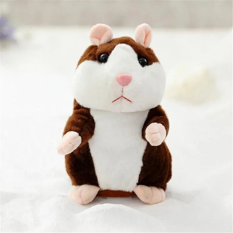 15cm little talking hamster plush toy in light brown colour, repeats what you say