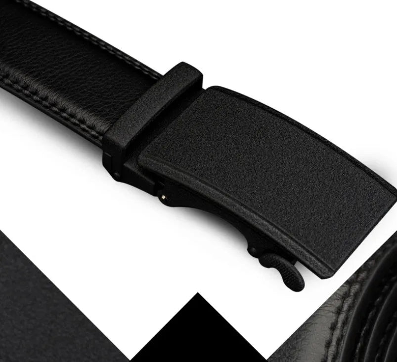 Automatic buckle two-layer cowhide belt men black rectangle alloy buckle single loop