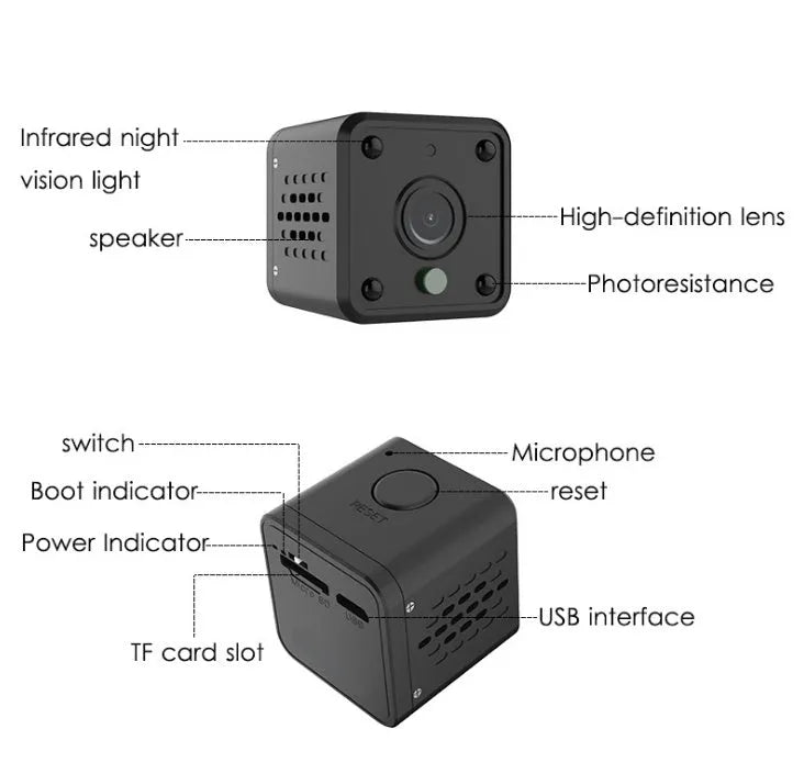 HD night vision surveillance camera black ABS body with WiFi for indoor use