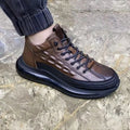 Men's warm air cushion high-top shoes with pattern elastic band, available in black and brown colours