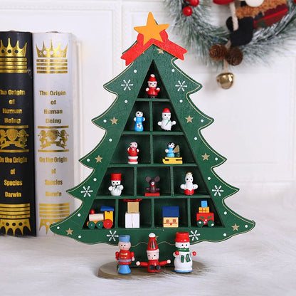 Wooden Christmas tree ornaments in red and green, perfect for festive decoration