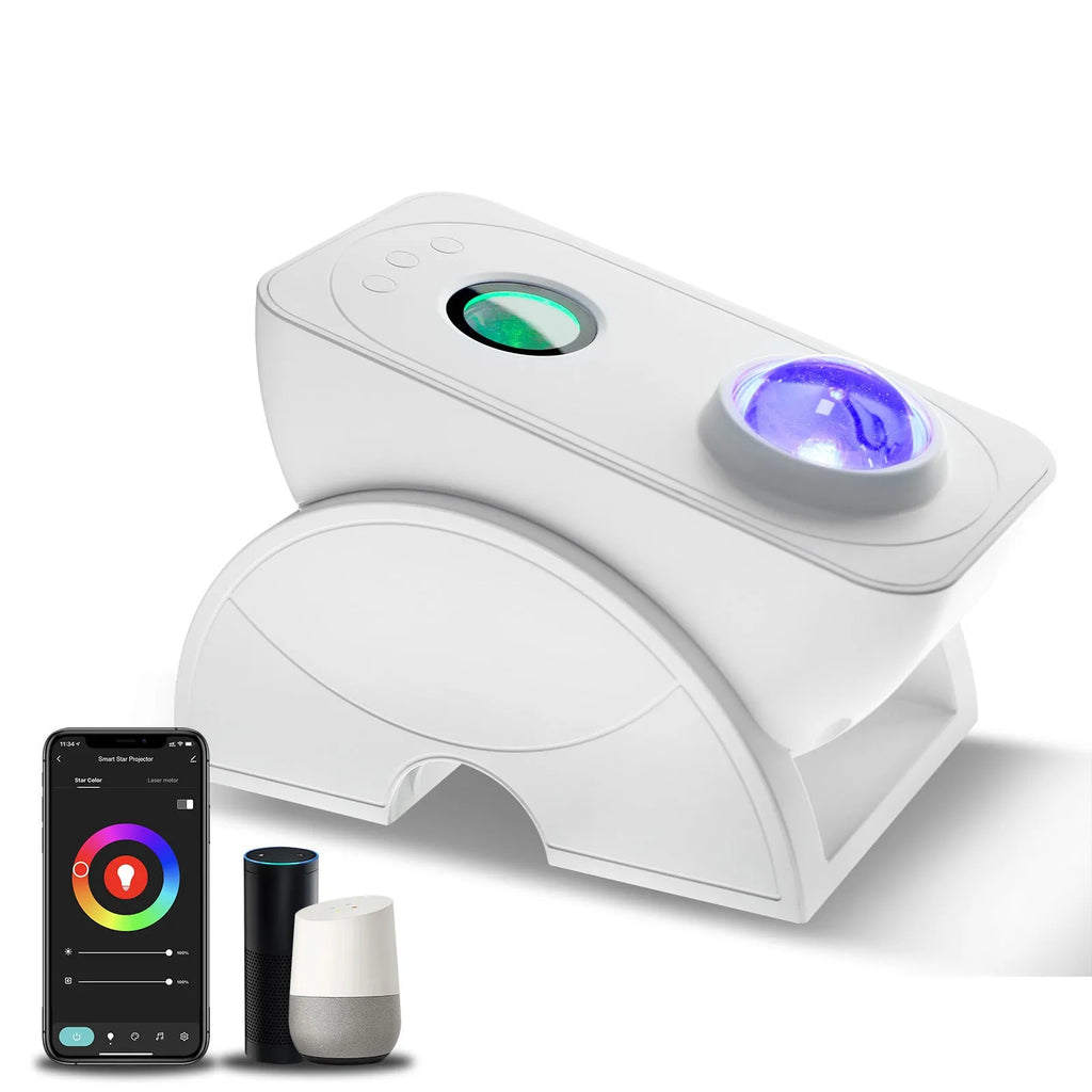 Starry sky LED night light projector in white, 190x136x100mm plastic lamp