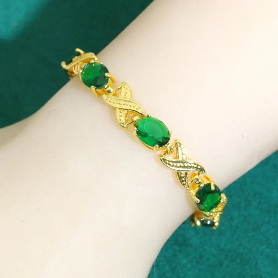 Women's copper inlaid zircon bracelet electroplated retro style dark blue colour options