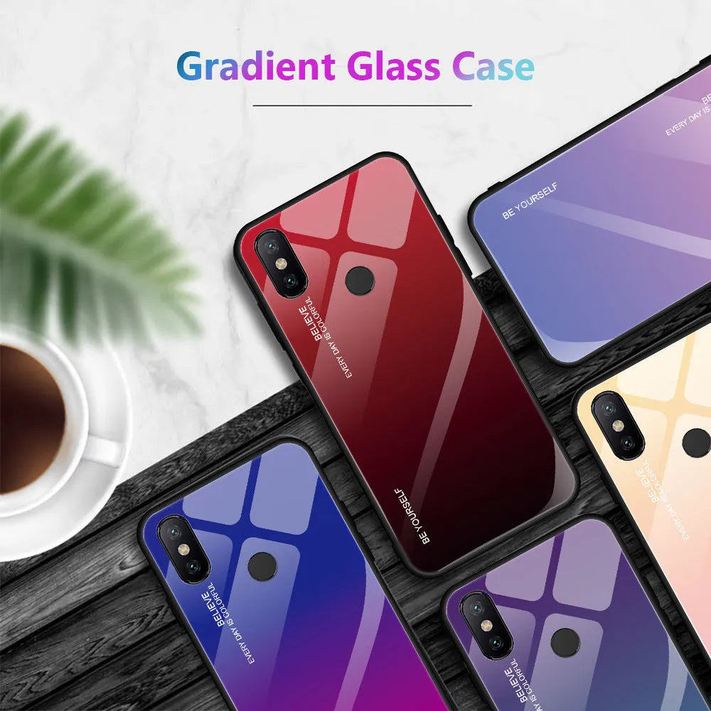 Gradient colour phone case with tempered glass back for Redmi smartphones