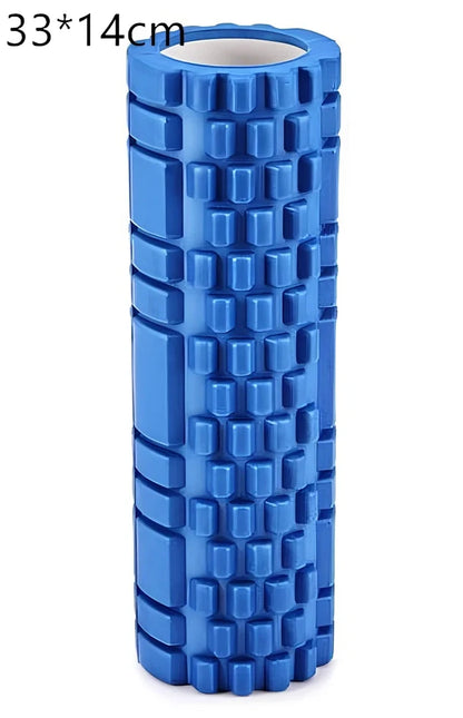 Blue EVA yoga foam roller 30cm long with massage points for muscle recovery