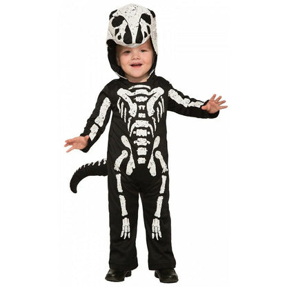 A skeletal Halloween costume for children, made with sustainable materials and featuring a realistic design.