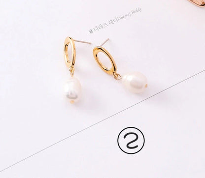 Vintage geometric pearl asymmetric earrings with 925 silver hooks, perfect for adding elegance to any outfit.