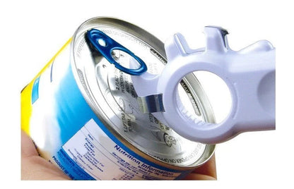 Universal 6-in-1 kitchen tool for opening jars, cans, and bottles in white and green