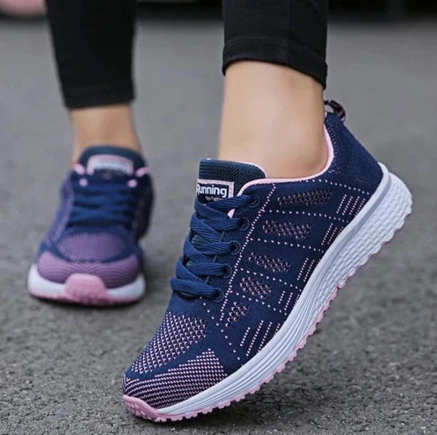 Women's sports sneakers with mesh upper and low wedge heel in various colors