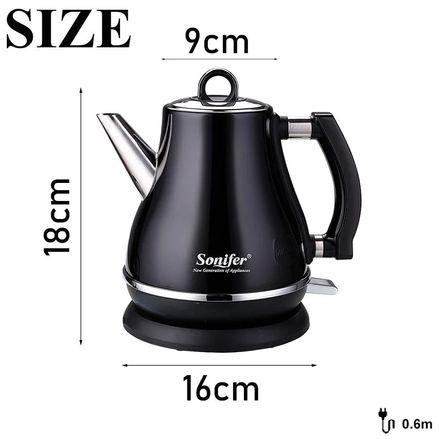 Stainless steel electric kettle with retro ceramic teapot style in black, blue and red colours