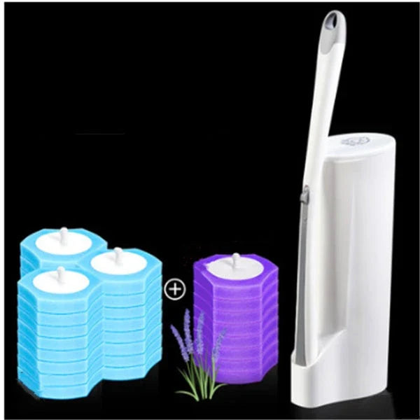 Disposable toilet brush with plastic handle and sponge head for hygienic cleaning