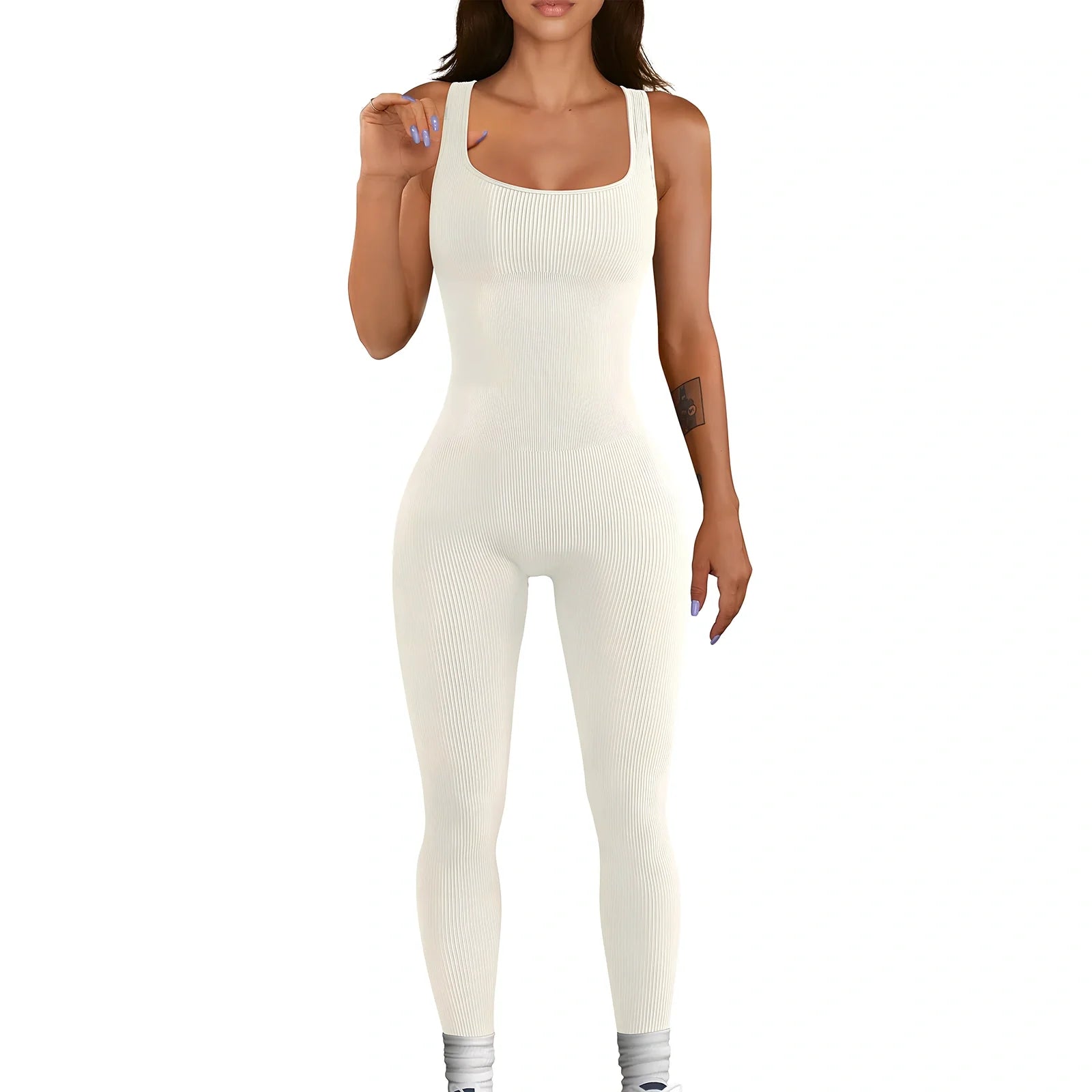 Women's black sleeveless vest bodysuit in one-piece design, polyester solid colour, sizes S-XXL