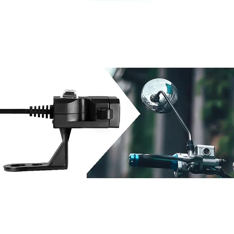 Dual USB 12V waterproof motorcycle handlebar charger with ABD housing, two ports for charging phones and GPS