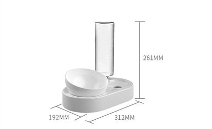 Double bowl automatic pet drinking and feeding bowl with water dispenser