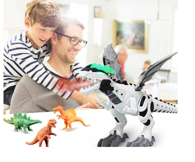 Walking dragon toy with fire breathing and water spray features in vibrant colours