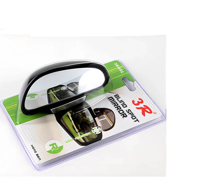 Black adjustable car blind spot mirror with 360-degree lens and 3M adhesive on rearview mount